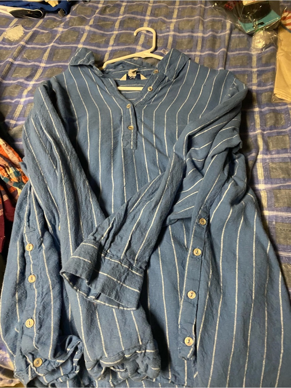 Women’s Blue Striped Button-Front Shirt